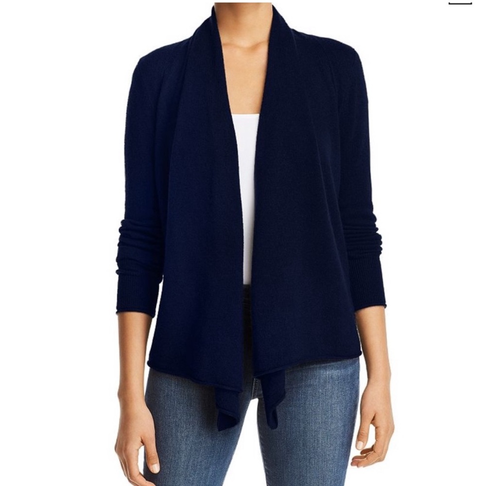 Aqua 100% Cashmere Draped Open-Front Cardigan Navy Blue Size Medium Soft Cozy